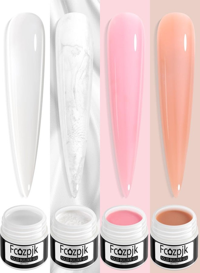 Fcozpjk Solid Builder Gel for Nails, 4 Colors Solid Builder Gel Non-Sticky Clear Nude Pink Pearl White Hard Gel for Nails 3D Sculpture Gel Flower Carving Modeling Design Nail Extension Gel Kit - Image 2